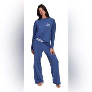 🦌REALTREE Women's 1X Long Sleeve Wide Leg Pant Pajama Lounge Sleep Set Pockets 😍